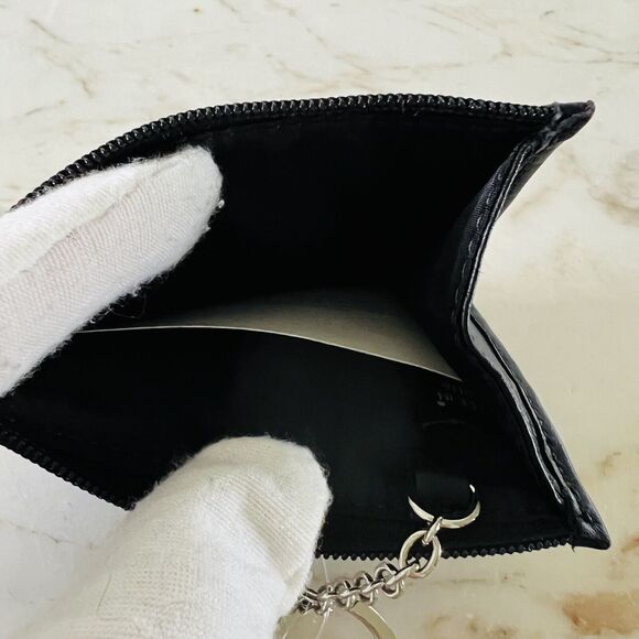 COACH Black White Signature Mini Skinny Cardholder Keychain Keyring Wallet - Picture 5 of 6